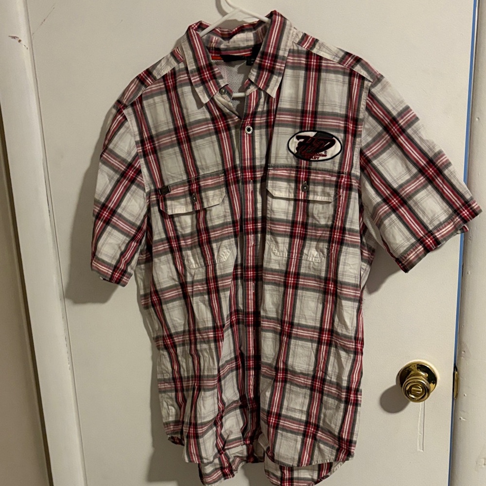 Harley-Davidson Red and White Plaid Button Down Shirt